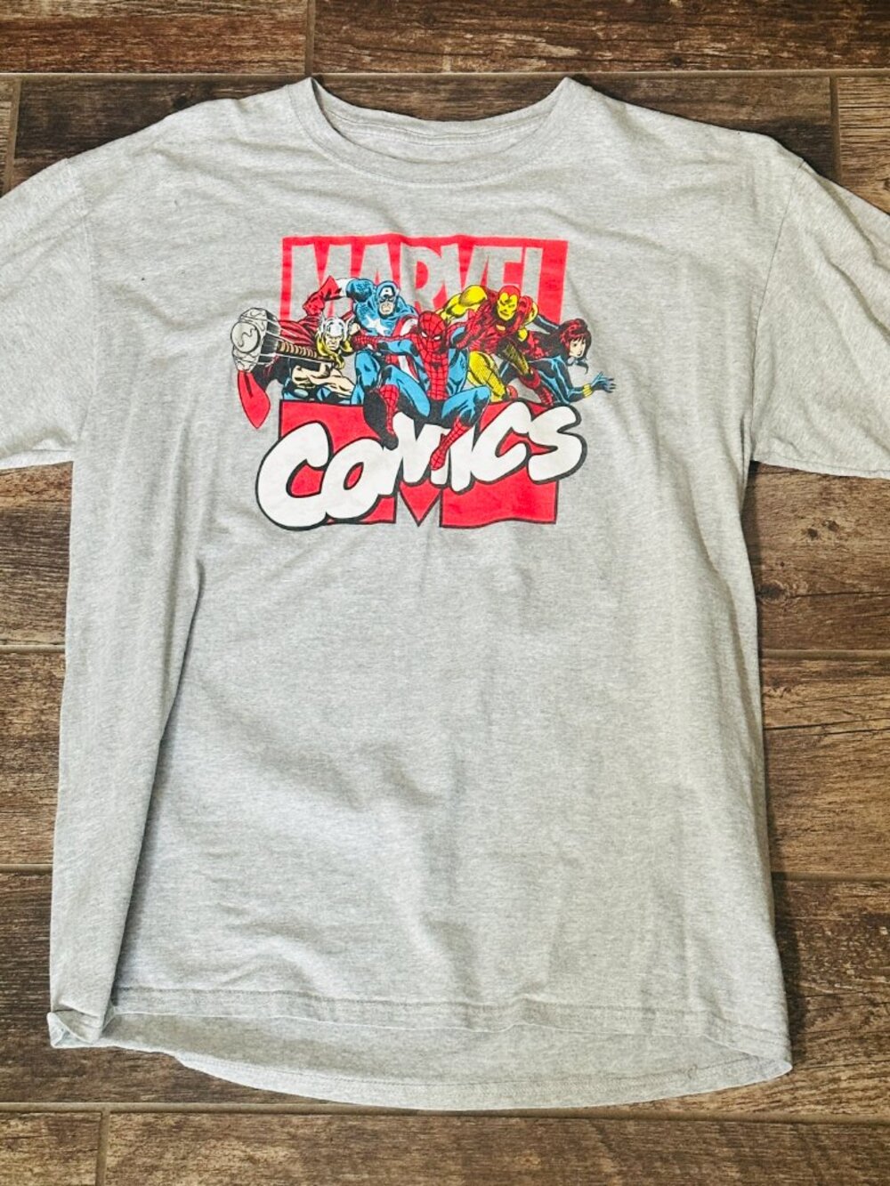 Marvel Comics T Shirt Men's Large L Grey - Large Graphic Tee Spider-Man Iron Man